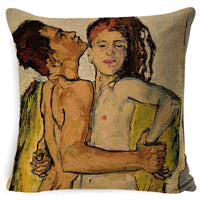 HKM-713491 Couple Cartoon Pillow Cushion - European Classic Linen Home Decor with Invisible Zipper
