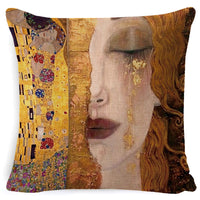 HKM-713491 Couple Cartoon Pillow Cushion - European Classic Linen Home Decor with Invisible Zipper