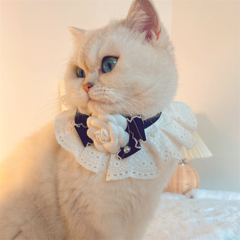 HKM-713491 Fashion Cat Lace Neck Pet Collar Bow