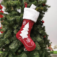 HKM-713555 Christmas Holiday Decorative Socks Gift Bag - Snowflake & Tree Pattern, Reusable for Gifts and Treats, 46x25cm