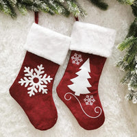 HKM-713555 Christmas Holiday Decorative Socks Gift Bag - Snowflake & Tree Pattern, Reusable for Gifts and Treats, 46x25cm