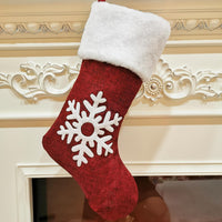 HKM-713555 Christmas Holiday Decorative Socks Gift Bag - Snowflake & Tree Pattern, Reusable for Gifts and Treats, 46x25cm