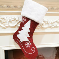 HKM-713555 Christmas Holiday Decorative Socks Gift Bag - Snowflake & Tree Pattern, Reusable for Gifts and Treats, 46x25cm