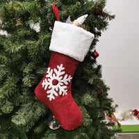 HKM-713555 Christmas Holiday Decorative Socks Gift Bag - Snowflake & Tree Pattern, Reusable for Gifts and Treats, 46x25cm