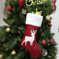 HKM-713555 Christmas Holiday Decorative Socks Gift Bag - Snowflake & Tree Pattern, Reusable for Gifts and Treats, 46x25cm