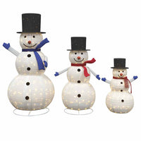 HKM-713747 Illuminated Christmas Snowman Family Set - Warm White Fabric Decor for Indoor and Outdoor Use (3 Pieces)