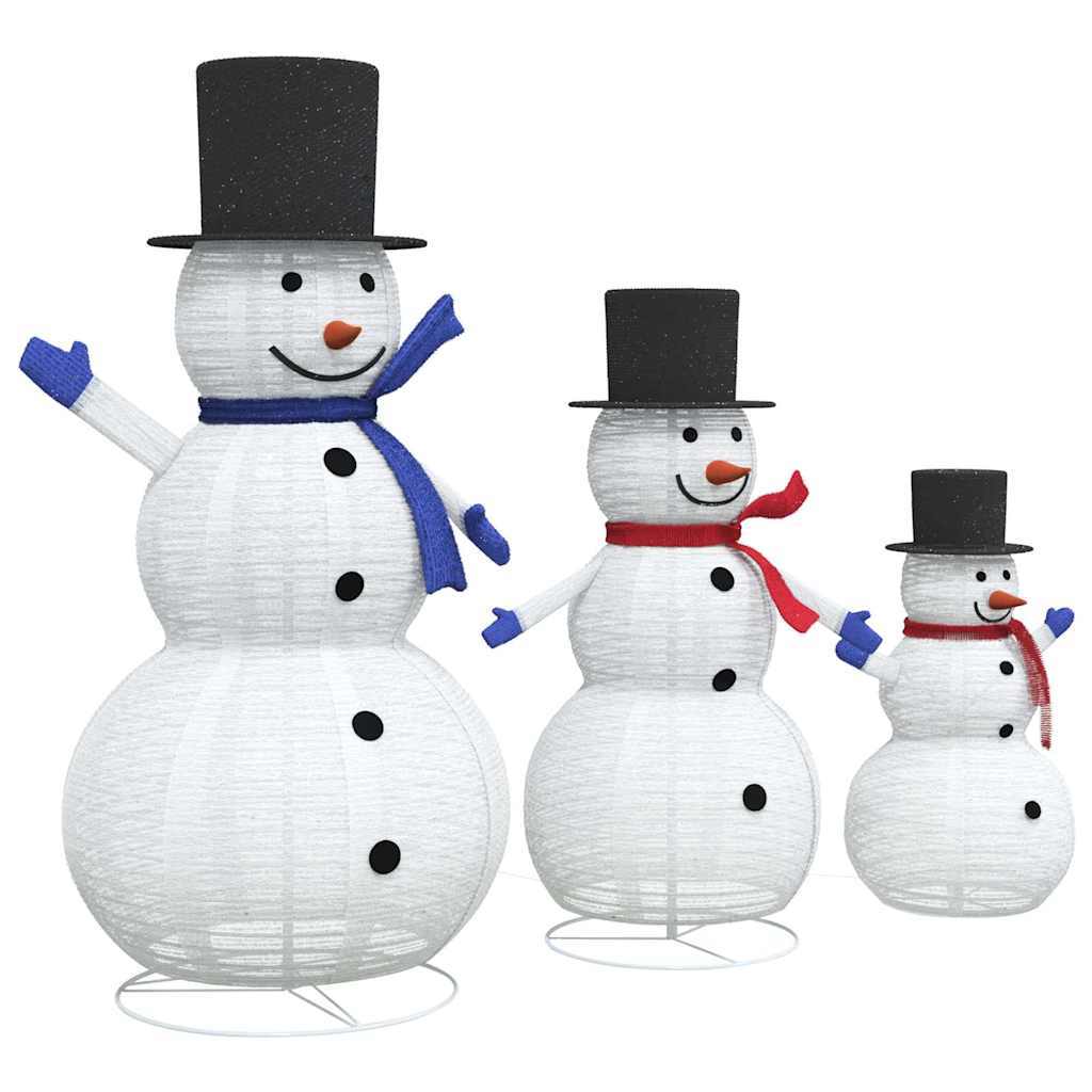 HKM-713747 Illuminated Christmas Snowman Family Set - Warm White Fabric Decor for Indoor and Outdoor Use (3 Pieces)