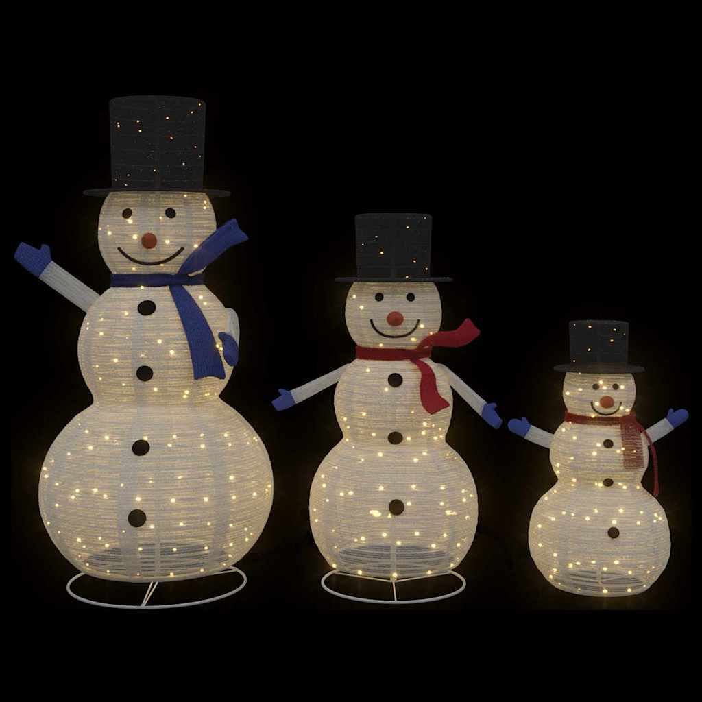 HKM-713747 Illuminated Christmas Snowman Family Set - Warm White Fabric Decor for Indoor and Outdoor Use (3 Pieces)