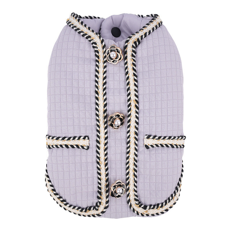 HKM-713747 Warm Quilted Coat for Pets in Black, White, and Light Purple - Available in Sizes S to 2XL