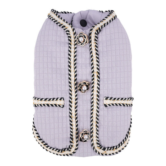 HKM-713747 Warm Quilted Coat for Pets in Black, White, and Light Purple - Available in Sizes S to 2XL