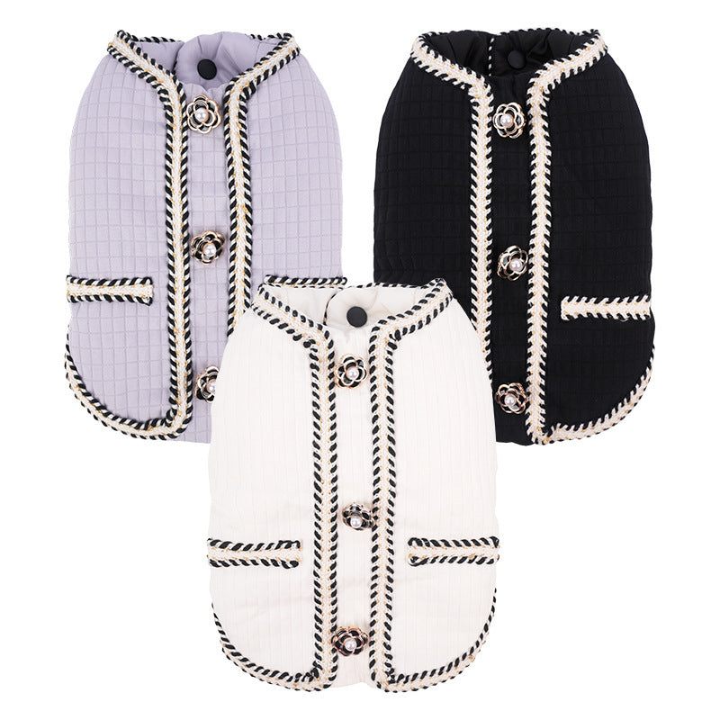 HKM-713747 Warm Quilted Coat for Pets in Black, White, and Light Purple - Available in Sizes S to 2XL