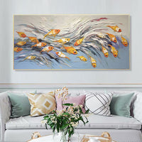 HKM-713875 Hand-Painted Canvas Art of Cheerful Fish - Unique Unframed Oil Painting for Home Decor