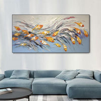 HKM-713875 Hand-Painted Canvas Art of Cheerful Fish - Unique Unframed Oil Painting for Home Decor