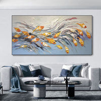 HKM-713875 Hand-Painted Canvas Art of Cheerful Fish - Unique Unframed Oil Painting for Home Decor