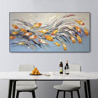 HKM-713875 Hand-Painted Canvas Art of Cheerful Fish - Unique Unframed Oil Painting for Home Decor