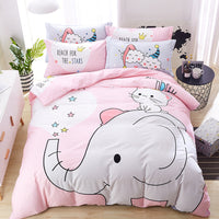 HKM-713939 Cartoon Four-Piece Cotton Duvet Cover Set for 1.8m Bed - Modern Twill Weave Design