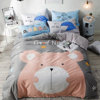 HKM-713939 Cartoon Four-Piece Cotton Duvet Cover Set for 1.8m Bed - Modern Twill Weave Design