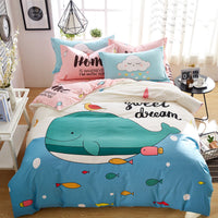 HKM-713939 Cartoon Four-Piece Cotton Duvet Cover Set for 1.8m Bed - Modern Twill Weave Design