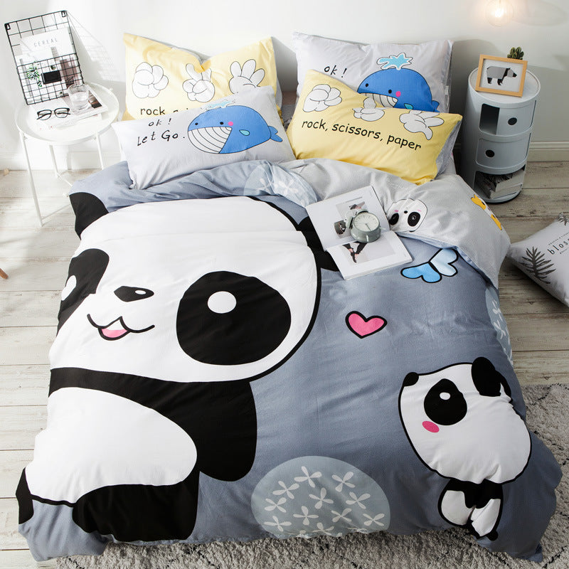 HKM-713939 Cartoon Four-Piece Cotton Duvet Cover Set for 1.8m Bed - Modern Twill Weave Design
