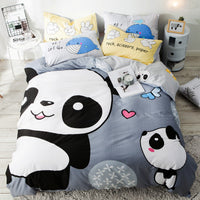 HKM-713939 Cartoon Four-Piece Cotton Duvet Cover Set for 1.8m Bed - Modern Twill Weave Design
