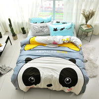 HKM-713939 Cartoon Four-Piece Cotton Duvet Cover Set for 1.8m Bed - Modern Twill Weave Design