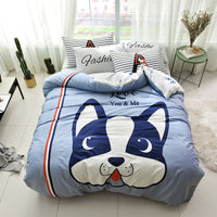 HKM-713939 Cartoon Four-Piece Cotton Duvet Cover Set for 1.8m Bed - Modern Twill Weave Design