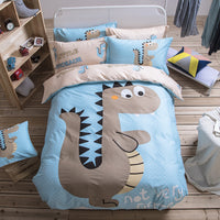 HKM-713939 Cartoon Four-Piece Cotton Duvet Cover Set for 1.8m Bed - Modern Twill Weave Design