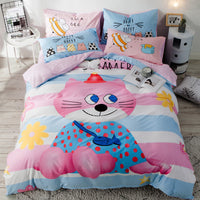 HKM-713939 Cartoon Four-Piece Cotton Duvet Cover Set for 1.8m Bed - Modern Twill Weave Design
