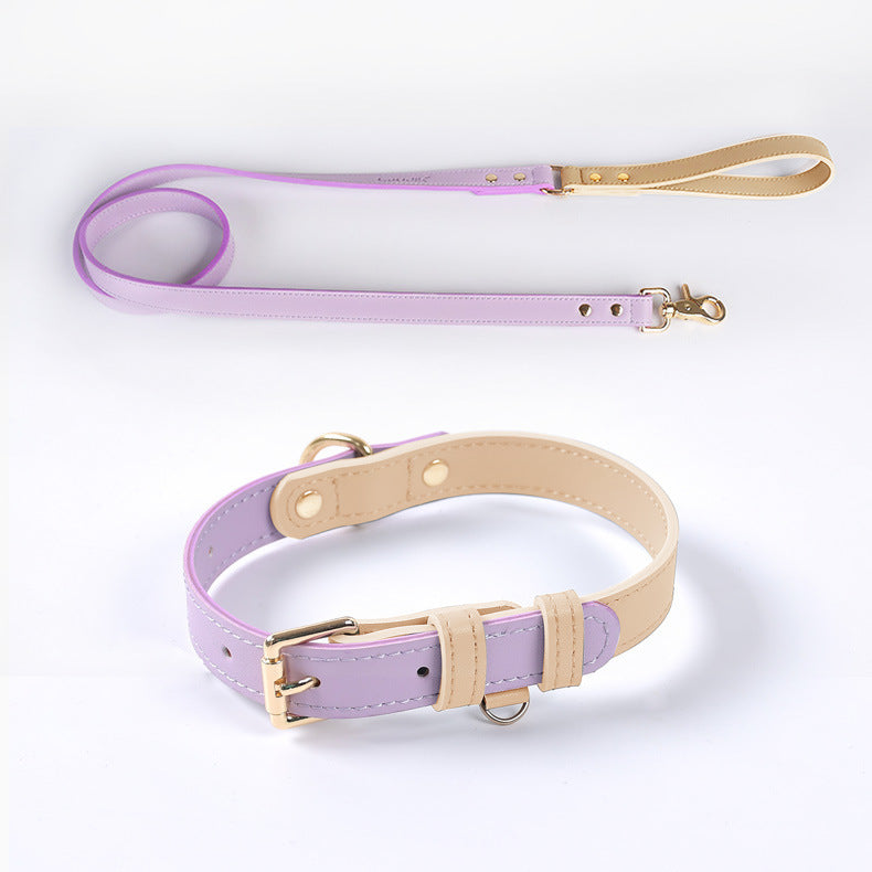 HKM-713939 Leather Dog Leash and Collar Set for Small, Medium, and Large Breeds