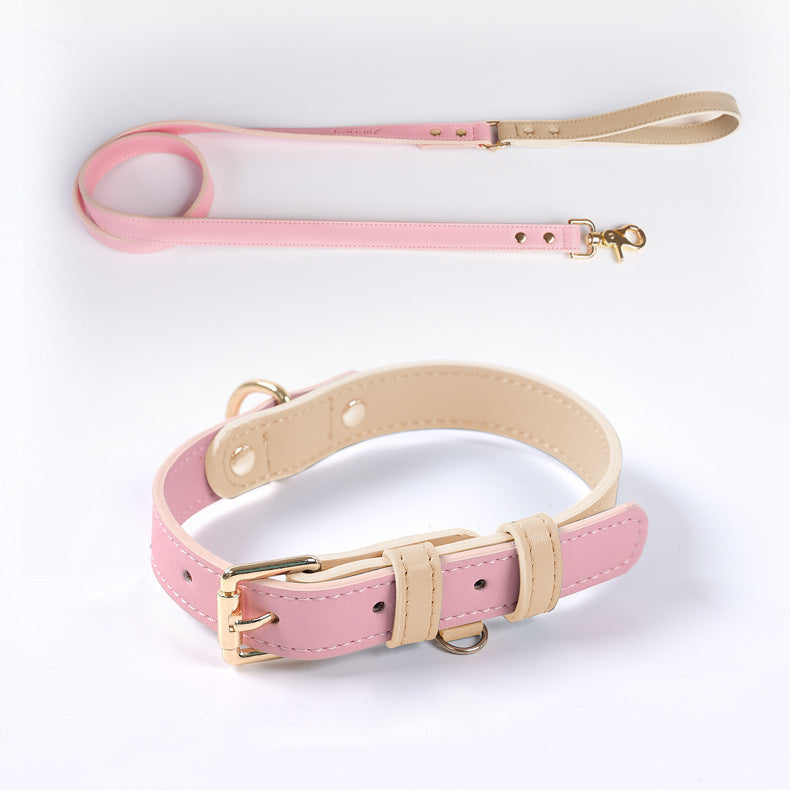 HKM-713939 Leather Dog Leash and Collar Set for Small, Medium, and Large Breeds