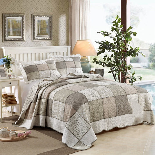 HKM-713939 Washed Pure Cotton Quilted Three-Piece Bedding Set with Non-Slip Design