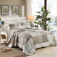 HKM-713939 Washed Pure Cotton Quilted Three-Piece Bedding Set with Non-Slip Design