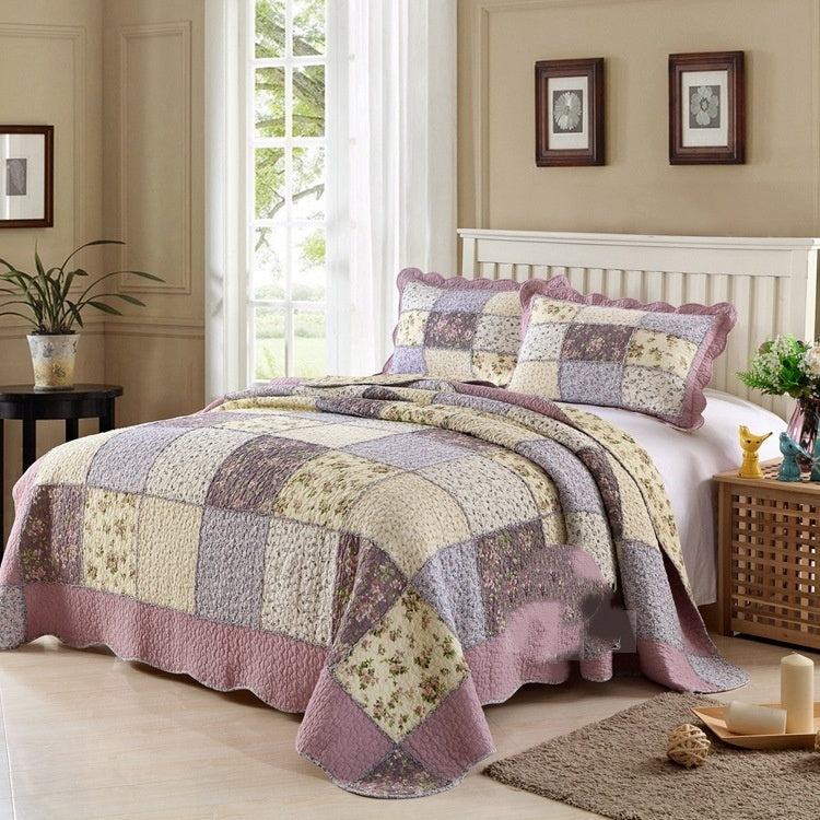 HKM-713939 Washed Pure Cotton Quilted Three-Piece Bedding Set with Non-Slip Design