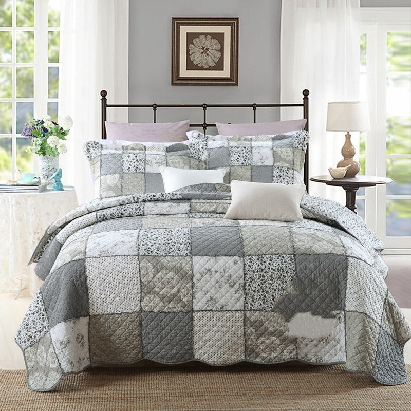 HKM-713939 Washed Pure Cotton Quilted Three-Piece Bedding Set with Non-Slip Design