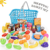 HKM-714195 Large Capacity Shopping Basket Toy Set for Pretend Play with Fruit and Vegetables for Kids Ages 3+