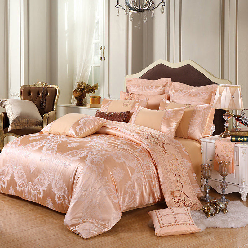 HKM-714259 Elegant Satin Jacquard Four-Piece Bedding Set in Silk Cotton Blend