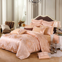 HKM-714259 Elegant Satin Jacquard Four-Piece Bedding Set in Silk Cotton Blend