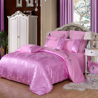 HKM-714259 Elegant Satin Jacquard Four-Piece Bedding Set in Silk Cotton Blend