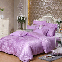 HKM-714259 Elegant Satin Jacquard Four-Piece Bedding Set in Silk Cotton Blend