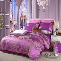 HKM-714259 Elegant Satin Jacquard Four-Piece Bedding Set in Silk Cotton Blend