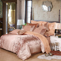 HKM-714259 Elegant Satin Jacquard Four-Piece Bedding Set in Silk Cotton Blend