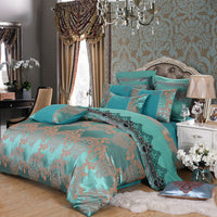 HKM-714259 Elegant Satin Jacquard Four-Piece Bedding Set in Silk Cotton Blend