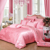 HKM-714259 Elegant Satin Jacquard Four-Piece Bedding Set in Silk Cotton Blend