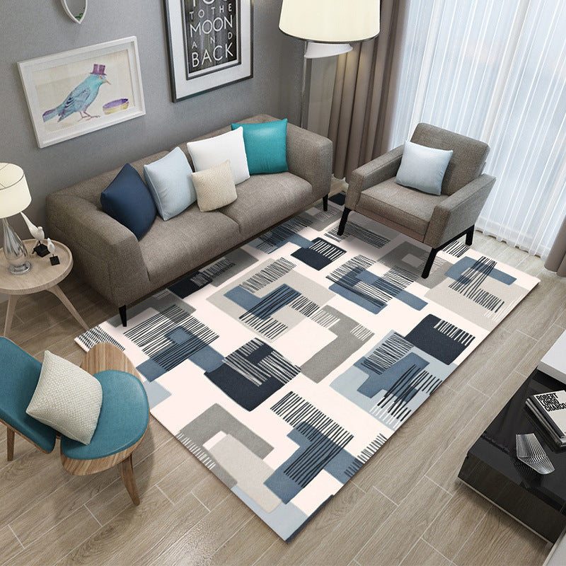 HKM-714323 Geometric Rectangular Polyester Coffee Table Carpet - Machine Washable Modern Design