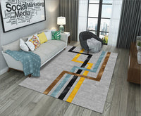 HKM-714323 Geometric Rectangular Polyester Coffee Table Carpet - Machine Washable Modern Design