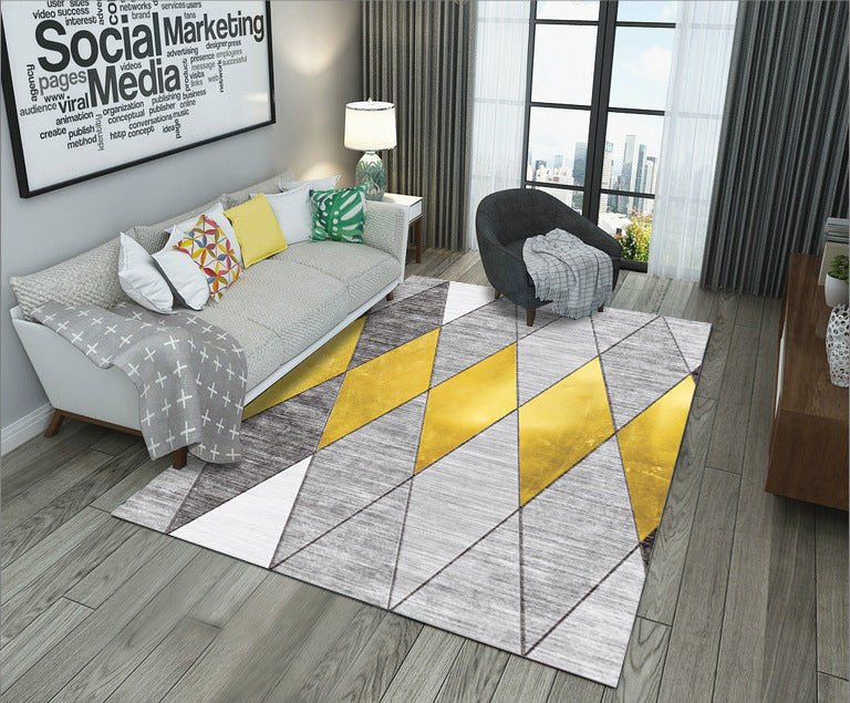 HKM-714323 Geometric Rectangular Polyester Coffee Table Carpet - Machine Washable Modern Design