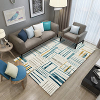 HKM-714323 Geometric Rectangular Polyester Coffee Table Carpet - Machine Washable Modern Design