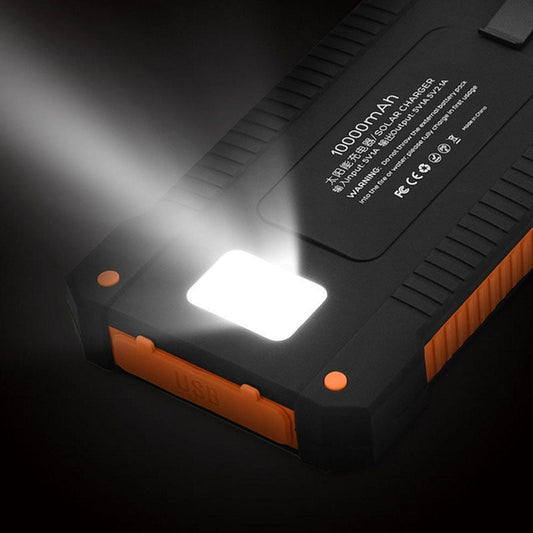 HKM-714323 Ultra-Thin Waterproof Solar Power Bank with LED Flashlight and Multi-Port Output, 10000mAh