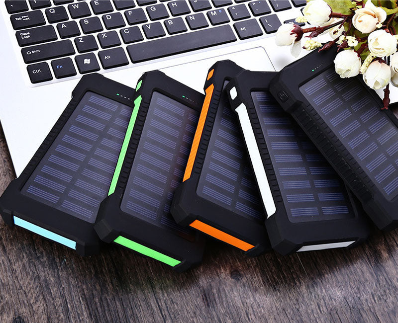 HKM-714323 Ultra-Thin Waterproof Solar Power Bank with LED Flashlight and Multi-Port Output, 10000mAh