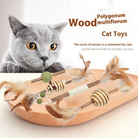 HKM-714387 Self-Pet Molar Tooth Cleaning Toy with Feather, Catnip, and Sisal for Cats